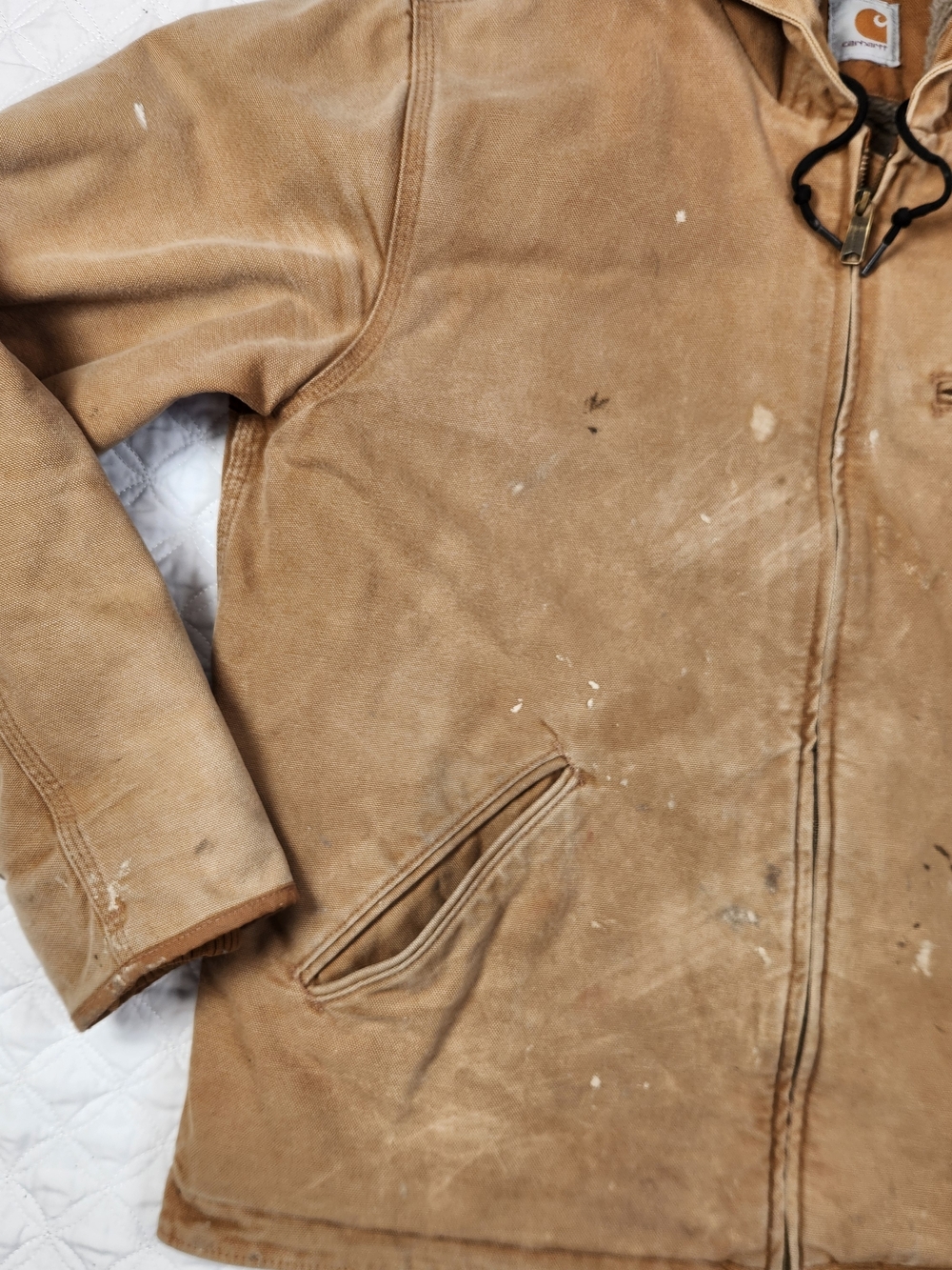 Carhartt Men's Tan Hooded Work Jacket with Sherpa Lining - Picture 4 of 15